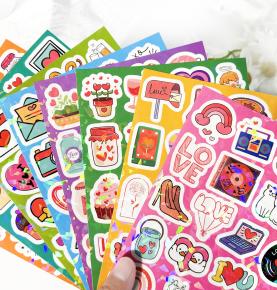 Custom a4 a6 Decorative Shiny Die Cut Sticker Sheets Pack Cartoon Cute Waterproof Vinyl Paper Kiss Cut Sticker Sheets Custom - 副本